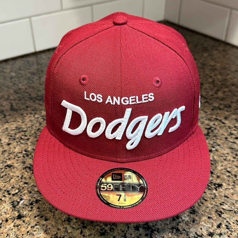 Los Angeles Dodgers New Era 59FIFTY Fitted Hat Men's 7 1/8 Maroon MLB Wool New